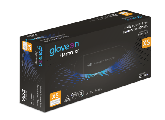 GloveOn Hammer Black Nitrile Exam Gloves Powder Free Box of 100 X-Small